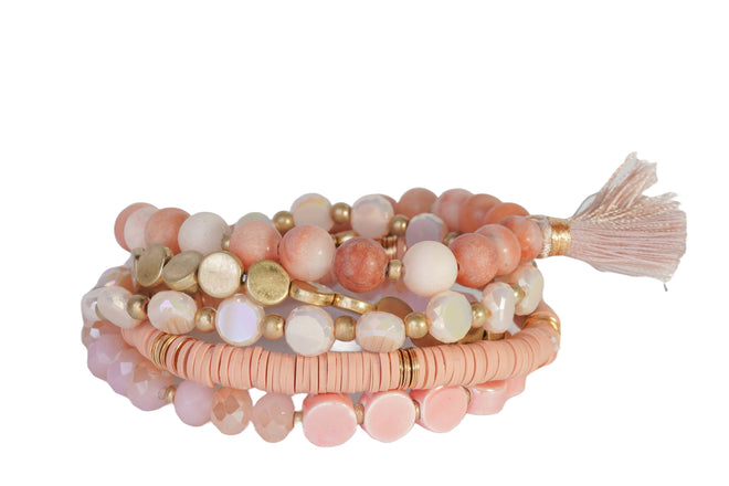 Natural Stone Bracelet Set - Agate Stretchable