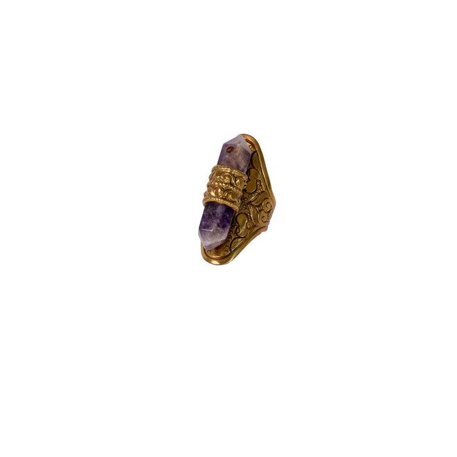 Adjustable Amethyst Ring - Brass