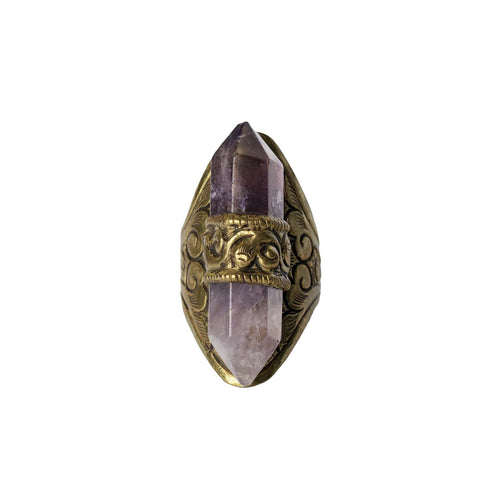 Adjustable Amethyst Ring - Brass