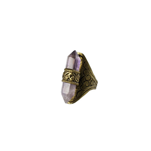 Adjustable Amethyst Ring - Brass