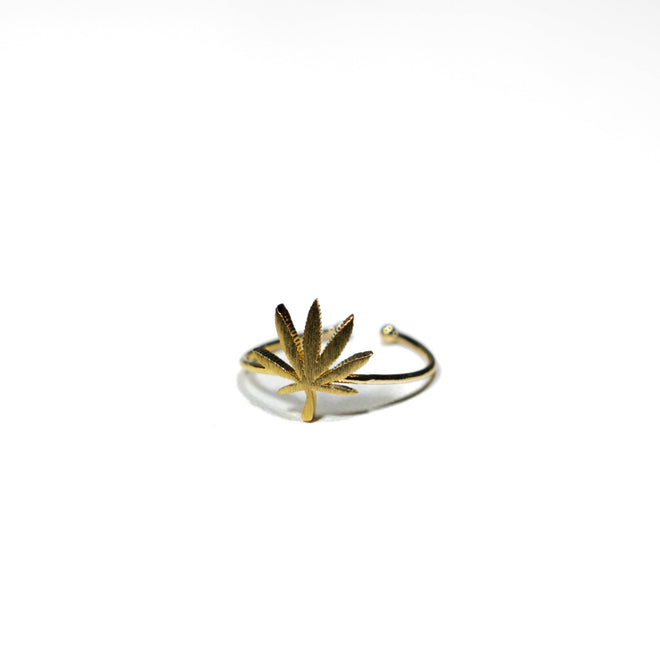 Marijuana Leaf Ring - Gold / Rhodium