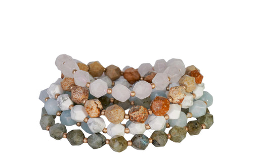 Natural Stone Bracelet - Moss Agate, Quartz, Aquamarine, Howlite