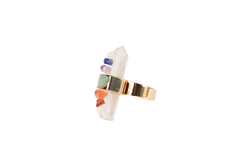 Chakra Crystal Harmony Ring - Natural Stone, 18k Dipped Gold