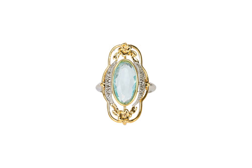 Aqua Opaline Ring - Aquamarine Ring, Gold Dipped