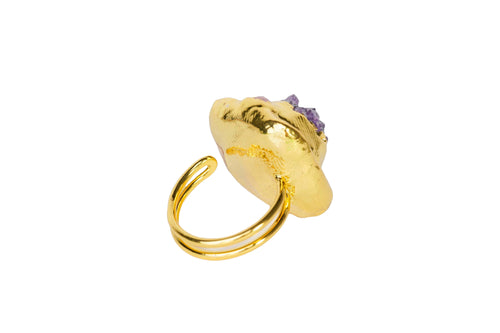 Royal Amethyst Statement Ring with Rose Quartz