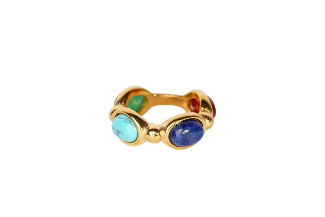 Azure Jade Harmony Ring - Natural Stones, 18k Gold Dipped