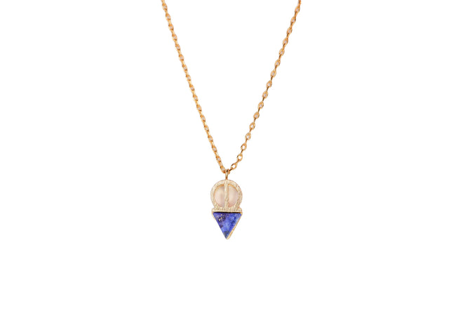 Golden Halo Triangle Necklace - Gold Dipped, Lapis Lazuli Crystal