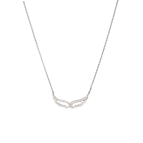 Angel Wings Necklace - Rhodium Dipped, Cubic Zirconia