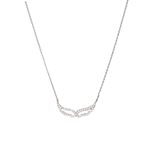 Angel Wings Necklace - Rhodium Dipped, Cubic Zirconia