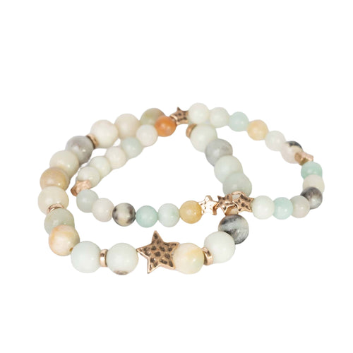 Natural Stone Bracelets Set - Agate, Gold Dipped Stars