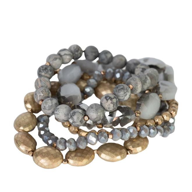Natural Stone Bracelet Set - Agate Stretchable