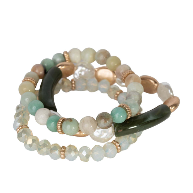 Natural Stone Bracelets Set - Agate, Pearl