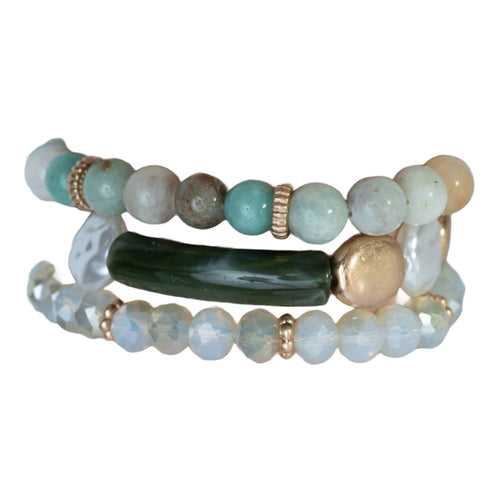 Natural Stone Bracelets Set - Agate, Pearl