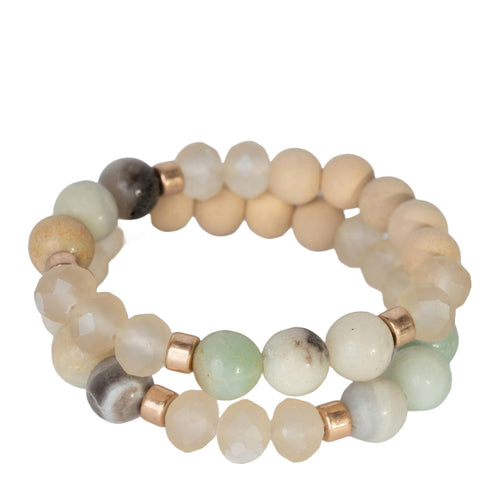 Natural Stone Bracelets Set - Agate and Wood