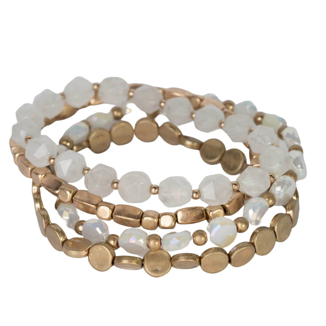 Natural Stone Bracelets Set - White Agate